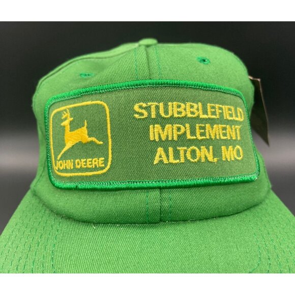 Vintage John Deere Snapback Hat Cap Stubblefield Implement Alton MO Green Patch - Picture 6 of 10
